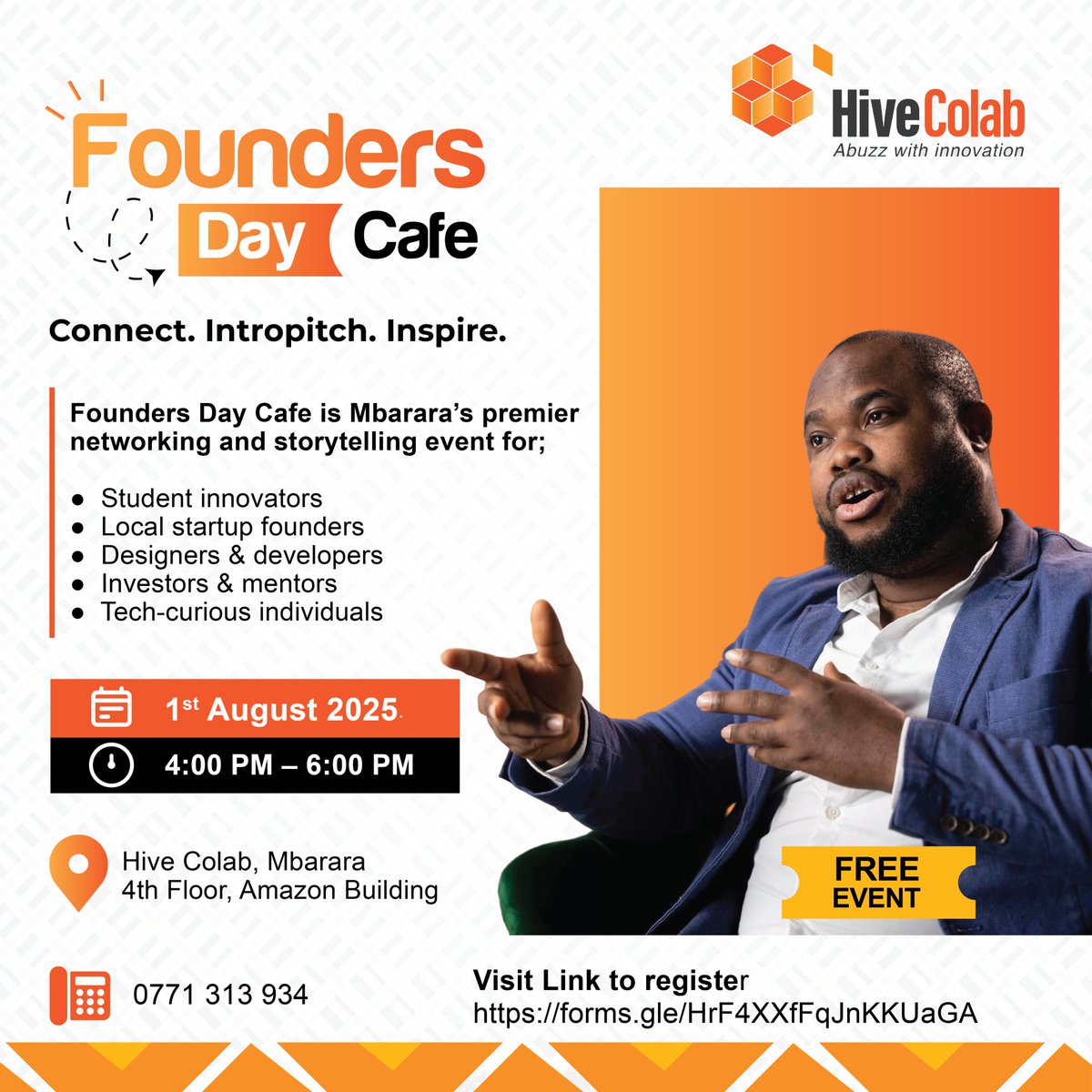 Joshtecs Software Solutions (@joshtecs_) on Twitter photo Joshtecs in collaboration with <a href="/HiveColabMbra/">Hivecolab Mbarara</a> presents #FoundersDayCafe an #Innovation meetup for #Founders , youth in biz, creatives, #tourism players, and ecosystem partners.
Date: August 1
Time: 4–6PM
Venue: Hive Colab, Mbarara
Entry: FREE
forms.gle/HrF4XXfFqJnKKU… Joshtecs in collaboration with <a href="/HiveColabMbra/">Hivecolab Mbarara</a> presents #FoundersDayCafe an #Innovation meetup for #Founders , youth in biz, creatives, #tourism players, and ecosystem partners.
Date: August 1
Time: 4–6PM
Venue: Hive Colab, Mbarara
Entry: FREE
forms.gle/HrF4XXfFqJnKKU…