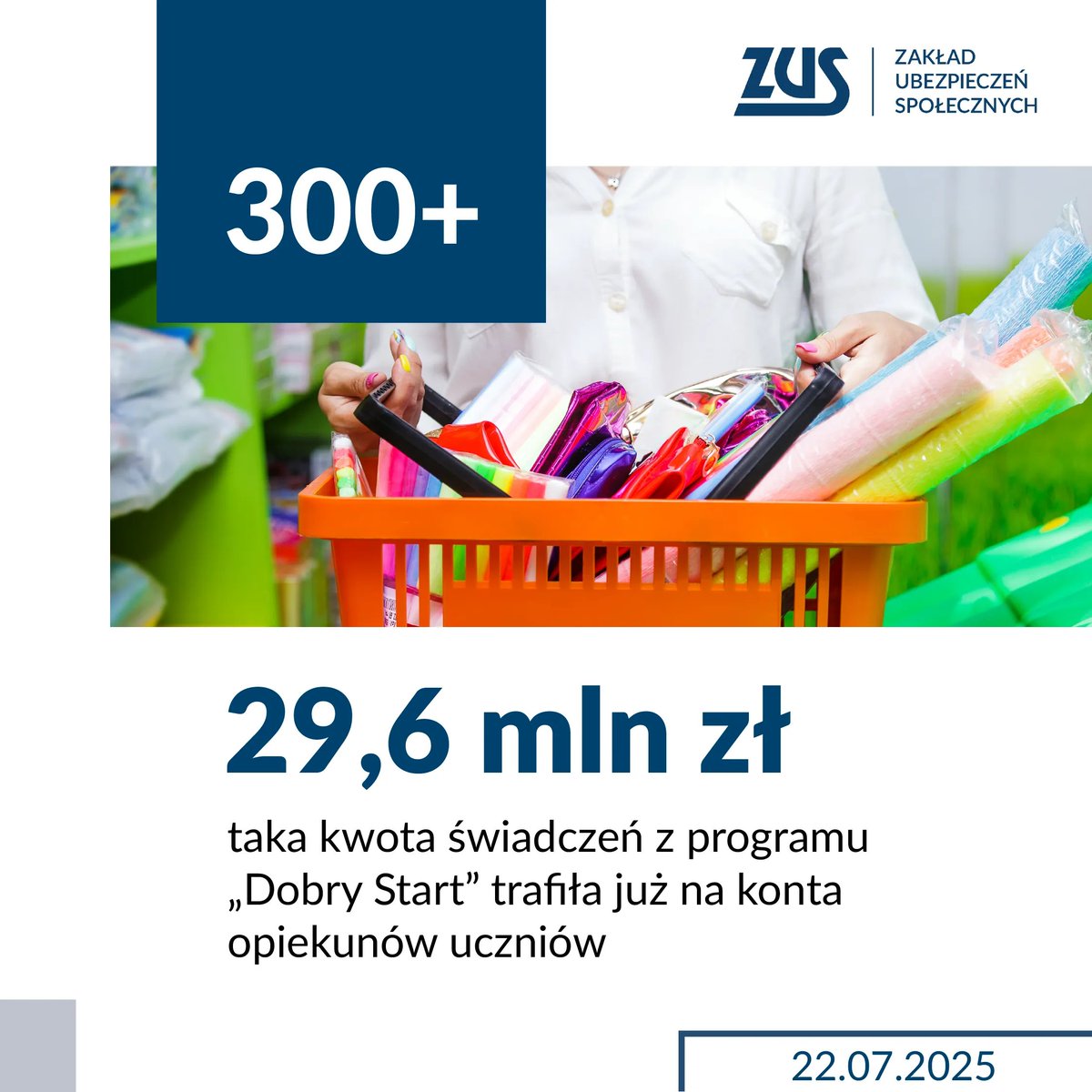 zus_pl's tweet image. 📚 Prawie 3⃣0⃣ mln zł na pomoc w zakupie wyprawki szkolnej trafiło już do rodziców uczniów.
✂️📏 Wnioski o 300+ z programu „Dobry Start” przyjmujemy od początku lipca. Dotychczas opiekunowie zgłosili się po świadczenia na prawie 2,3 mln uczniów.
📅 Wnioski można składać do…