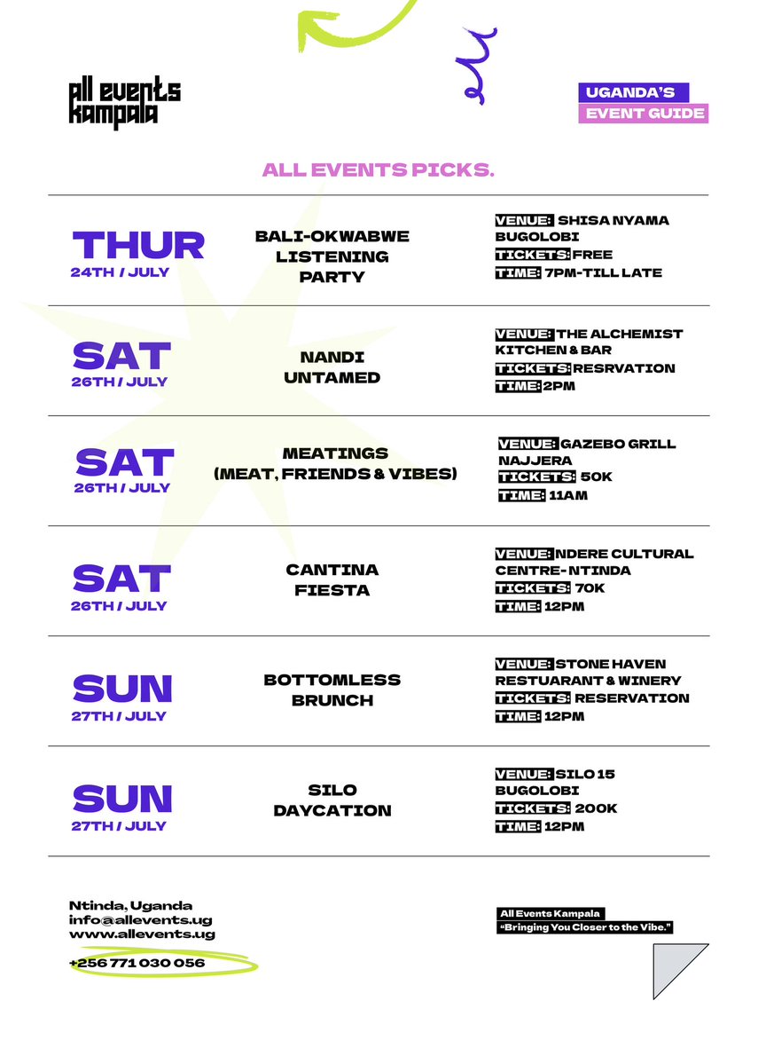 AllEventsKla's tweet image. Line up for this week/end is out!
Plan accordingly
#AllEventsPicks #AllEventsKla