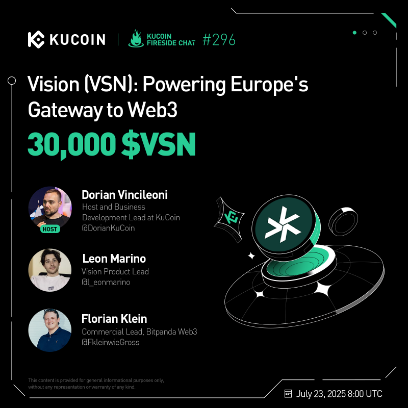 kucoincom's tweet photo. 🔥 Don’t miss the #KuCoinFireSideChat with $VSN!

🎁 30,000 VSN to win!
 
1. Follow @kucoincom, @vsntoken &amp; @BC_KuCoin
2. Complete Gleam form
3. Join the space: https://t.co/WZOVl9Bi6V 

Show your support to $VSN on #KuCoin now⤵️
https://t.co/1SboB6p1wn