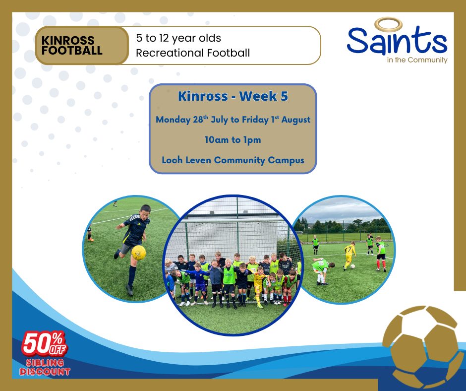 ⚽️l Our Summer Holiday programme continues next week as our football camp visits Kinross!

Get booked in ⤵️
bookings.saintsinthecommunity.co.uk/project/68106

❗️This summer, families can take advantage of our 50% Sibling Discount when children attend together at eligible Kidz camps.