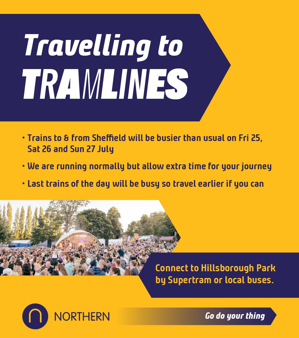 northernassist's tweet image. Ready for @tramlines this weekend? 🎪 🎶 🕺
If you are travelling, make sure you plan ahead, and remember services to/from Sheffield will be busier than usual.
🚋 We can help you get there! From Sheffield station, connect to Hillsborough Park by @SY_Supertram or local buses.