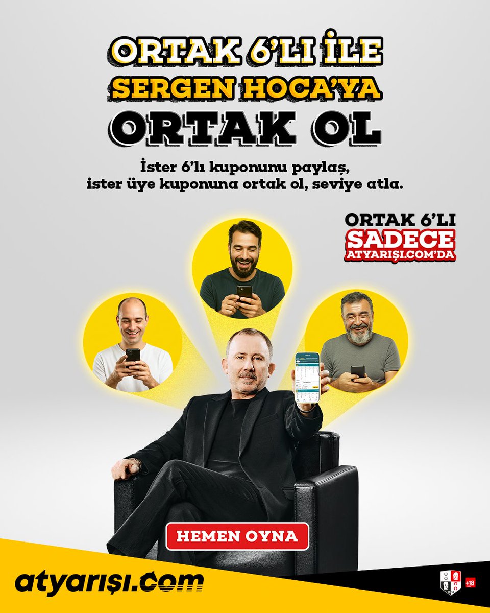 ORTAK 6'LI İLE SERGEN HOCA'YA ORTAK OL!

İster 6'lı kuponunu paylaş, ister üye kuponuna ortak ol, seviye atla.

Sadece atyarışı.com'da!

Hemen Oyna --&gt; atyrs.co/3SckNkU