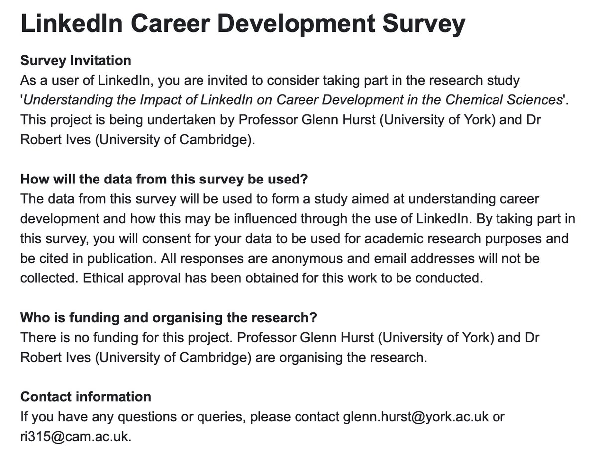 Robert A. Ives PhD (@rob_a_ives) on Twitter photo 🚨 | Myself and Prof. Glenn Hurst (<a href="/ChemistryatYork/">Chemistry at York</a>) are conducting a careers survey as part of an academic research project.
🔗 | Find out more and take the survey here: forms.gle/Tf3H4pqUDjb7M8…
🔁 | Reposts appreciated to spread the word. 🚨 | Myself and Prof. Glenn Hurst (<a href="/ChemistryatYork/">Chemistry at York</a>) are conducting a careers survey as part of an academic research project.
🔗 | Find out more and take the survey here: forms.gle/Tf3H4pqUDjb7M8…
🔁 | Reposts appreciated to spread the word.