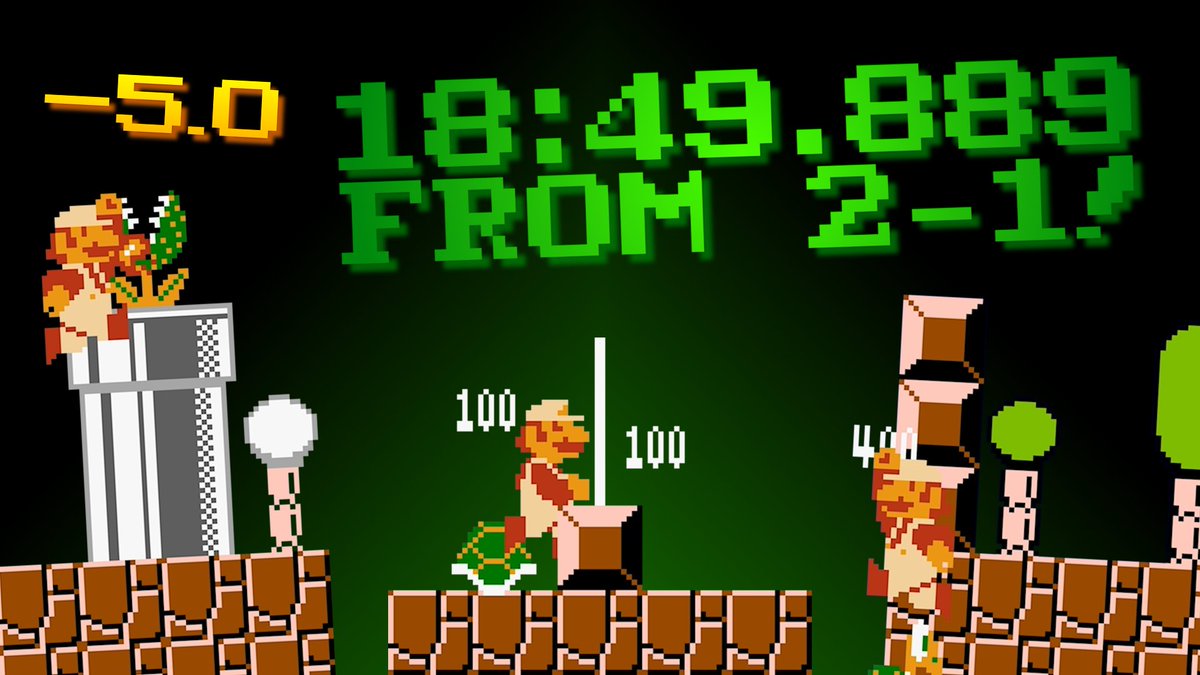 youtu.be/ZVlrc4ZhUmE One of the most incredible things I've ever pulled off in SMB1! I'd also like to publicly announce that I will be streaming daily 18:49 Warpless WR attempts within the next few days, so tune in if you wanna catch one of the biggest WR jumps in history!