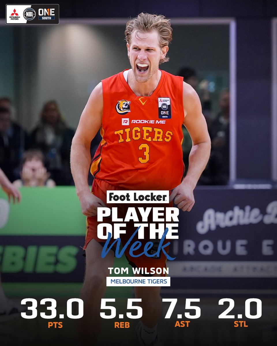NBL1's tweet image. Tom Wilson is the NBL1 South Player of the Week! π
Averaging 33 points across two solid outings, the Melbourne Tigers star will take home a $200 Foot Locker voucher ποΈ
