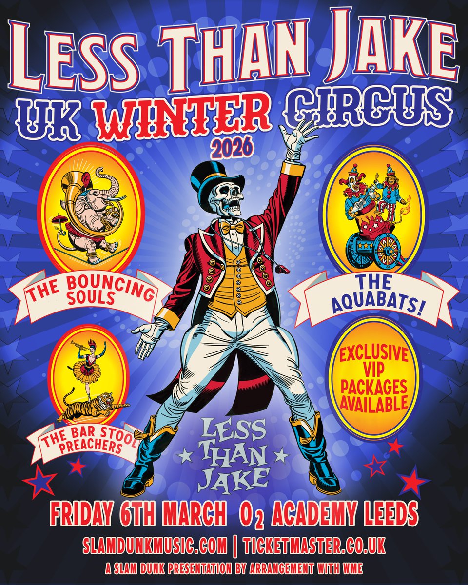 slamdunkpresent's tweet image. New show, just announced! Legendary ska punkers @LessThanJake headline @O2AcademyLeeds on Friday 6th March with special guests @BouncingSoulsNJ @TheAquabats & @BarPreachers 💥🎪
Tickets on sale Friday 10am from slamdunkmusic.seetickets.com/event/less-tha…