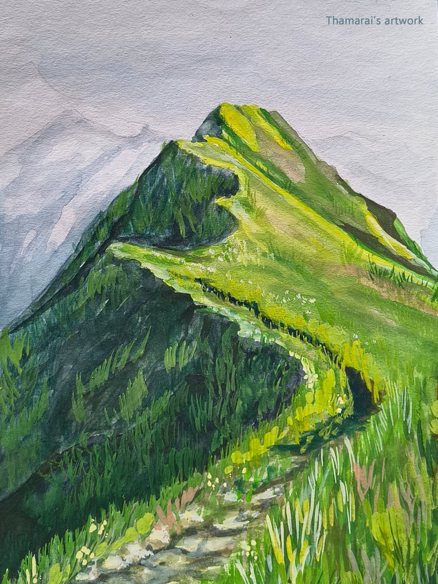 Chasing sunlight on mountain ridges - with colour paints &amp; brushes🎨
#artworks #mountain #green