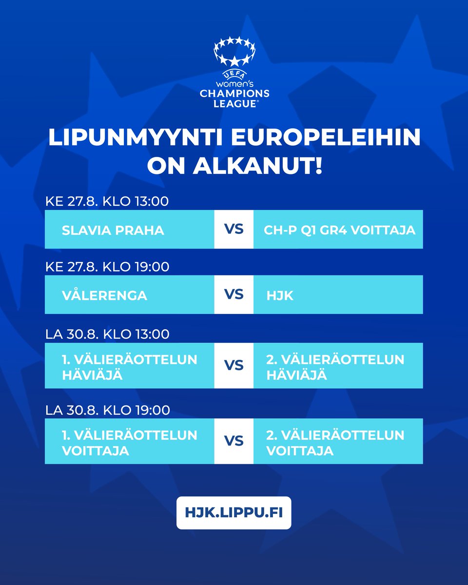 HJKNaiset's tweet image. 𝗠𝗲𝘀𝘁𝗮𝗿𝗶𝗲𝗻 𝗹𝗶𝗶𝗴𝗮𝗮 𝗕𝗼𝗹𝘁 𝗔𝗿𝗲𝗻𝗮𝗹𝗹𝗮 🏆✨
HJK järjestää naisten Mestarien liigan miniturnauksen Töölössä elokuussa!
📰 Lue lisää: hjk.fi/artikkelit/nai…
👉 Osta liput hjk.lippu.fi tai lippu.fi/hjk
#HJK #OnVainYksiKlubi #UWCL