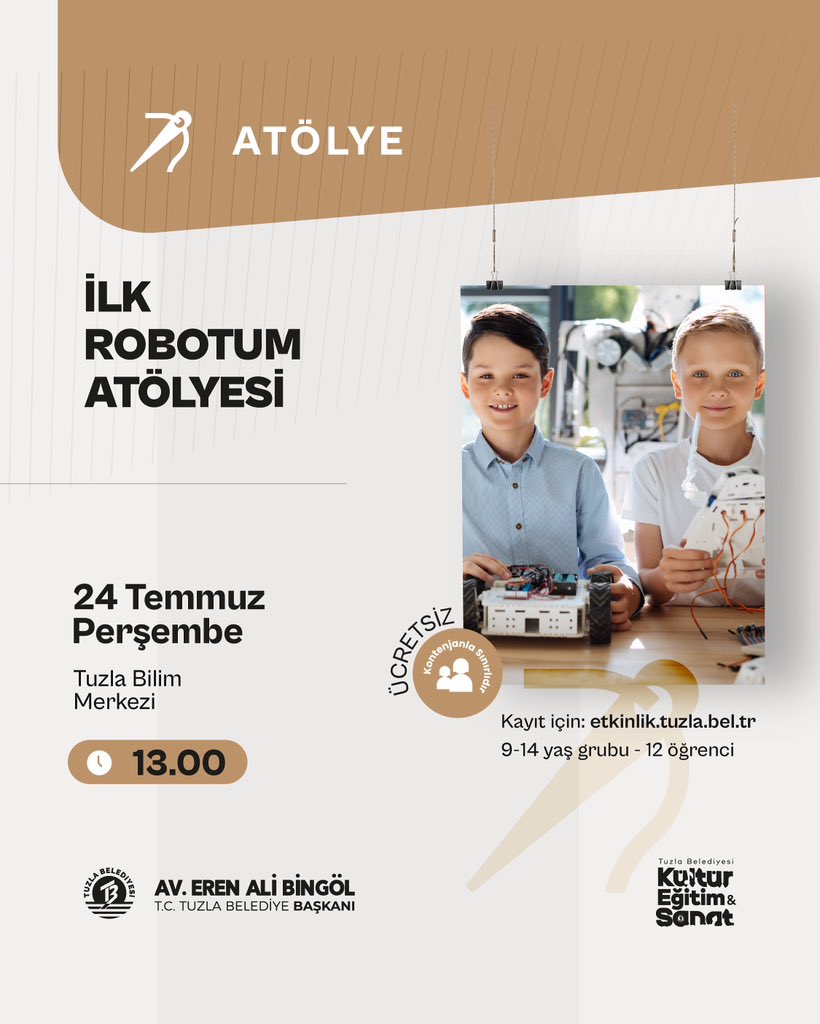İlk Robotum Atölyesi Başlıyor! 🤖

9-14 yaş arası çocuklarımız bu yaratıcı atölyede, geri dönüşüm malzemeleri kullanarak kendi robotlarını tasarlayacak. Hayal güçlerini kullanarak robotlarını kağıt üzerinde planlayacak, ardından geri dönüştürülebilir malzemelerle üç boyutlu hale