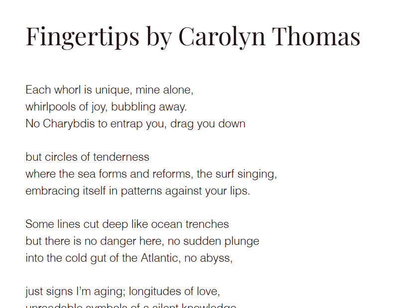 MatthewMCSmith's tweet image. Boosting Welsh creative @CarolynTho14847 with this poem on @anthro_poetry (extract) - click on link for more 🏴
anthropocenepoetry.org/post/fingertip…