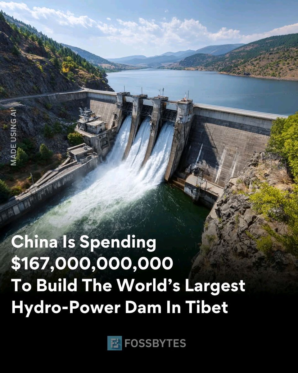 digismarties's tweet image. China is creating the world's largest hydroelectric dam on the Yarlung Tsangpo River in Tibet, with a goal of generating 300 billion kilowatt-hours annually! 🌊
#RenewableEnergy #SustainableFuture #EngineeringMarvel
