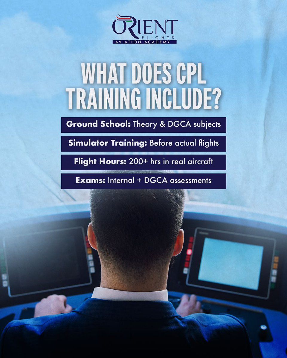FlightsOrient's tweet photo. ✈️ Dreaming of becoming a commercial pilot? Let’s break it down for you. At Orient Flights Aviation Academy, we offer DGCA-approved CPL training with expert instructors, real flying hours, and top-tier aircraft.

📍Mysuru | Kurnool | Chennai | Delhi
#CommercialPilot #CPLTraining https://t.co/M7fCdwxQYs
