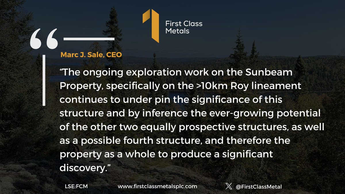 Sunbeam Property Exploration Programme Update - CEO Marc Sale commented ⬇️

"The ongoing exploration work on the Sunbeam Property, specifically on the &gt;10km Roy lineament continues to under pin the significance of this structure and by inference the ever-growing potential of the