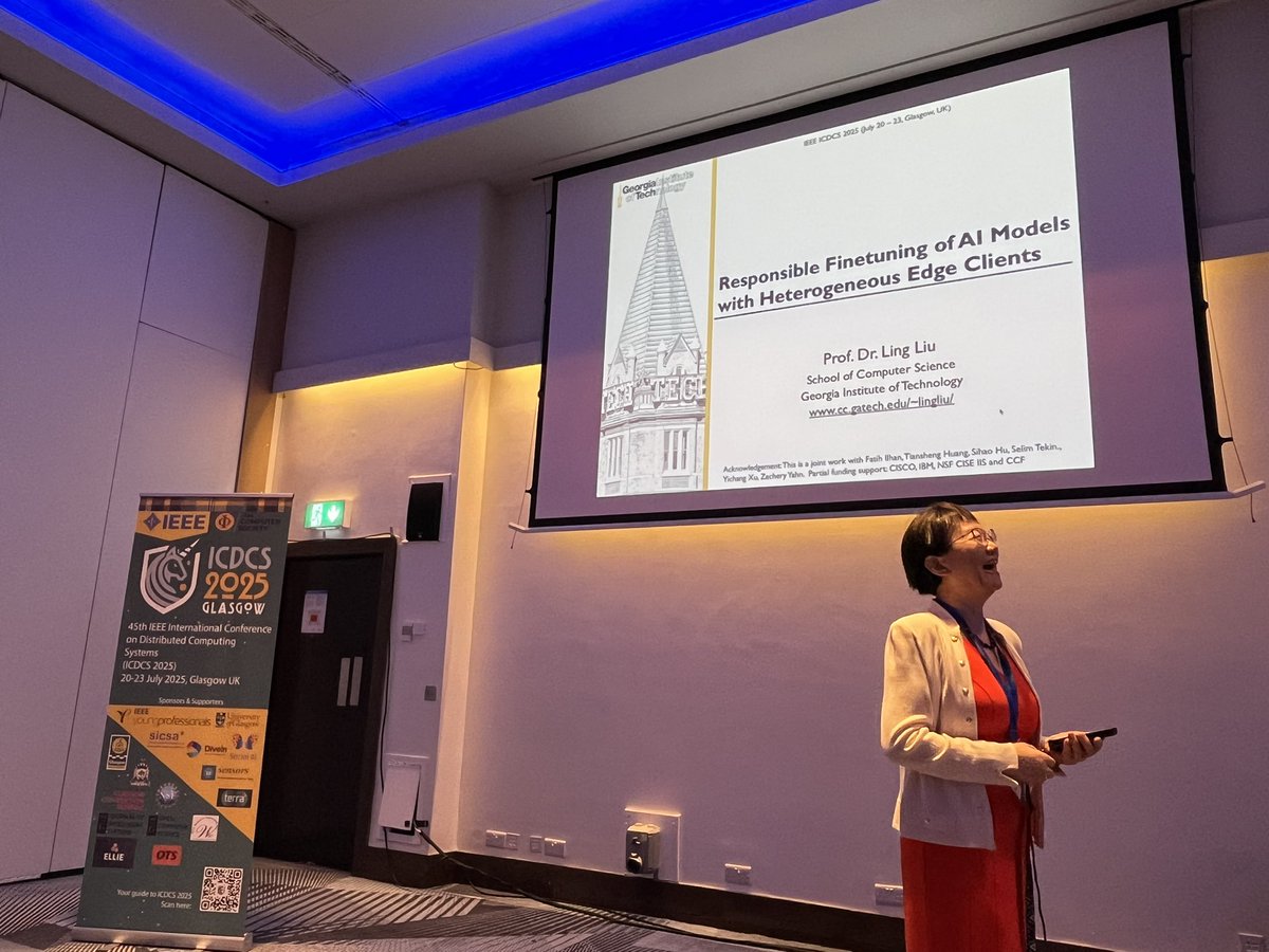 ir_glasgow's tweet image. Insightful keynote by Ling Liu from Georgia Tech at #ICDCS2025 on the costs of fine-tuning LLMs and diverse strategies to mitigate them. #AI #MachineLearning
