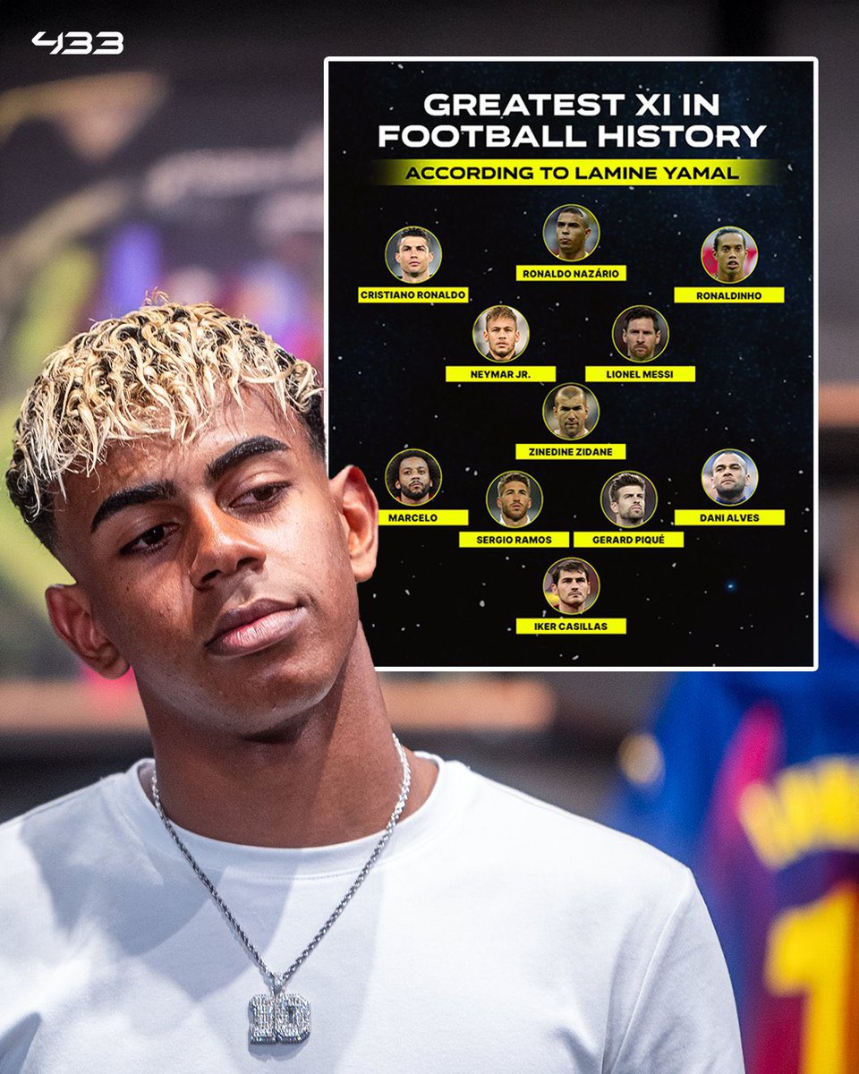 TouchlineX's tweet image. π¨ π‘ππͺ: Lamine Yamal's GREATEST XI in HISTORY! β¨
βΒ @433