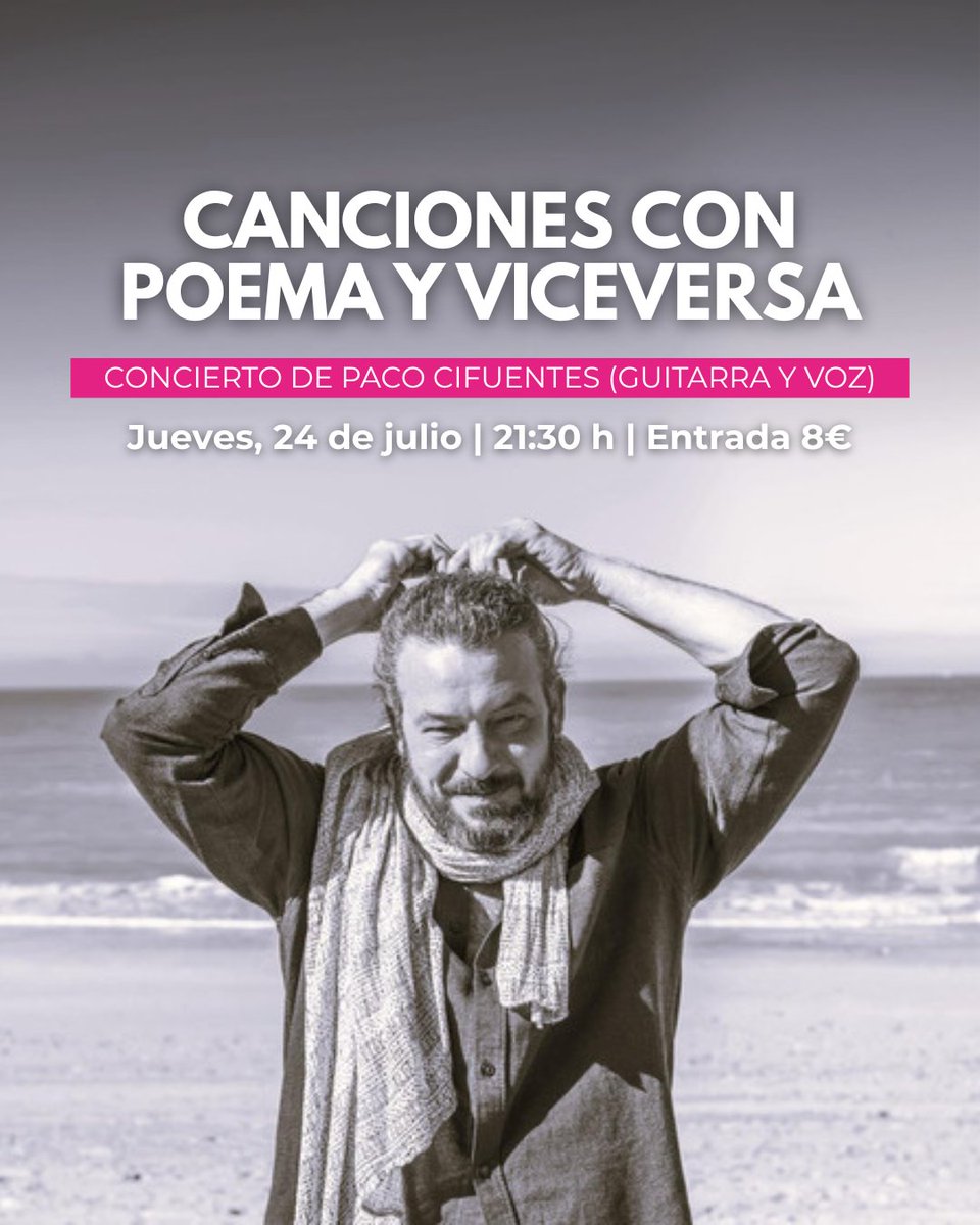 Este jueves tienes una cita en <a href="/CasaZorrilla/">Casa Museo Zorrilla</a> 🤩

Concierto de <a href="/PacoCifuentes/">Paco Cifuentes</a> 'Canciones con poema y viceversa' 🎶

📍Jardín romántico/Casa Zorrilla

📆Jueves 24 julio

🕒21:30h

🎟️Entradas a 8€ en el horario habitual de <a href="/CasaZorrilla/">Casa Museo Zorrilla</a>
