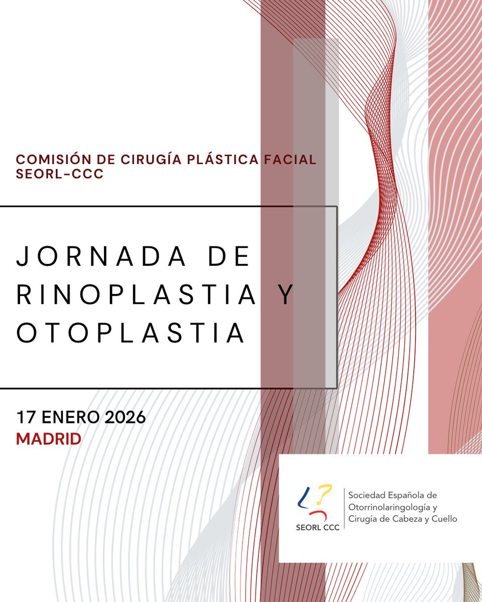 SEORLCCC (@seorlccc) on Twitter photo 📢Save the date!
Jornada de #rinoplastia y #otoplastia organizada por la comisión de Cirugía Plástica Facial de la @seorlccc
📅17 de enero
⏰10:00-14:30 horas
📍Ilustre Colegio de Médicos de Madrid
Más información sobre inscripciones en cursos@seorl.net
seorl.net/evento-agenda/… 📢Save the date!
Jornada de #rinoplastia y #otoplastia organizada por la comisión de Cirugía Plástica Facial de la @seorlccc
📅17 de enero
⏰10:00-14:30 horas
📍Ilustre Colegio de Médicos de Madrid
Más información sobre inscripciones en cursos@seorl.net
seorl.net/evento-agenda/…
