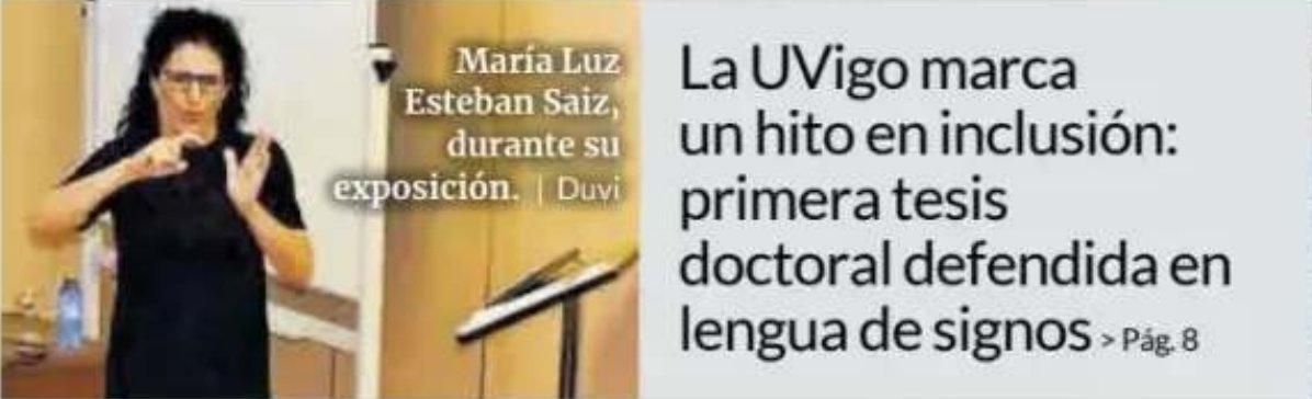 Jesús (@daravelo) on Twitter photo Primera tesis defendida en Lengua de signos en la <a href="/uvigo/">Universidade de Vigo</a> por Mª Luz Esteban Saiz <a href="/imgende/">Ingrid Mosquera</a> Primera tesis defendida en Lengua de signos en la <a href="/uvigo/">Universidade de Vigo</a> por Mª Luz Esteban Saiz <a href="/imgende/">Ingrid Mosquera</a>
