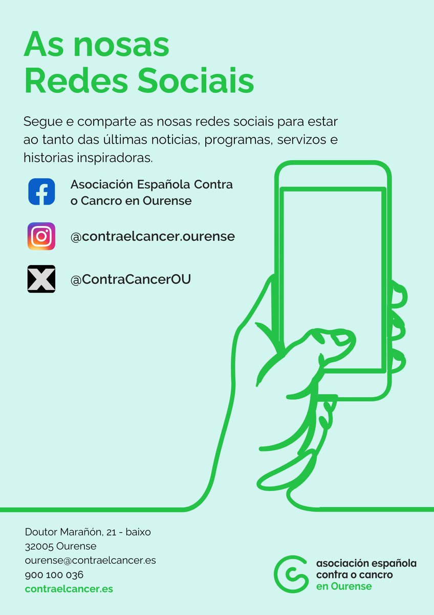 Asociación Española Contra o Cancro en OURENSE (@contracancerou) on Twitter photo Segue e comparte as nosas redes sociais para estar ao tanto das últimas noticias, programas, servizos e recursos 📲
FB: facebook.com/contraelcancer…
IG: instagram.com/contraelcancer…
LK: linkedin.com/company/contra…
YT: youtube.com/c/Asociaci%C3%… Segue e comparte as nosas redes sociais para estar ao tanto das últimas noticias, programas, servizos e recursos 📲
FB: facebook.com/contraelcancer…
IG: instagram.com/contraelcancer…
LK: linkedin.com/company/contra…
YT: youtube.com/c/Asociaci%C3%…