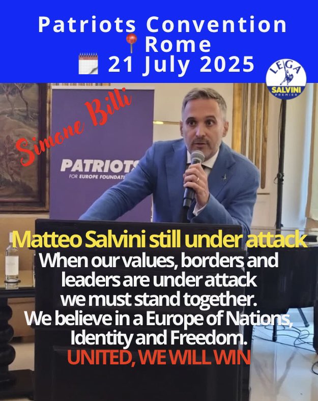 Simone Billi (@simo_billi) on Twitter photo #PatriotsForFreedom #EuropeOfNations #MatteoSalvini #Lega #BorderSecurity #IdentityMatters
<a href="/LegaSalvini/">Lega - Salvini Premier</a> <a href="/matteosalvinimi/">Matteo Salvini</a> <a href="/LegaCamera/">Lega Camera</a> <a href="/Lega_Senato/">Lega Senato</a> #PatriotsForFreedom #EuropeOfNations #MatteoSalvini #Lega #BorderSecurity #IdentityMatters
<a href="/LegaSalvini/">Lega - Salvini Premier</a> <a href="/matteosalvinimi/">Matteo Salvini</a> <a href="/LegaCamera/">Lega Camera</a> <a href="/Lega_Senato/">Lega Senato</a>
