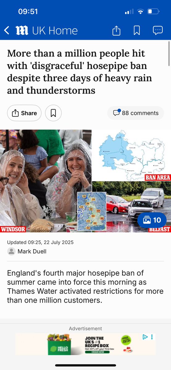chatswithem's tweet image. Unbelievable ineptitude and malfeasance
"Thames Water lost 200billion litres of water through leaks last year. That's 570million litres wasted every single day – the worst in the country."
mol.im/a/14927759