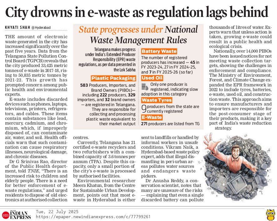 City drowns in e-waste as regulation lags behind

The amount of electronic waste generated in the city has increased significantly over the past five years. Data from the Telangana State Pollution Control Board (TGPCB) reveals that the city produced 33,425 metric tonnes of