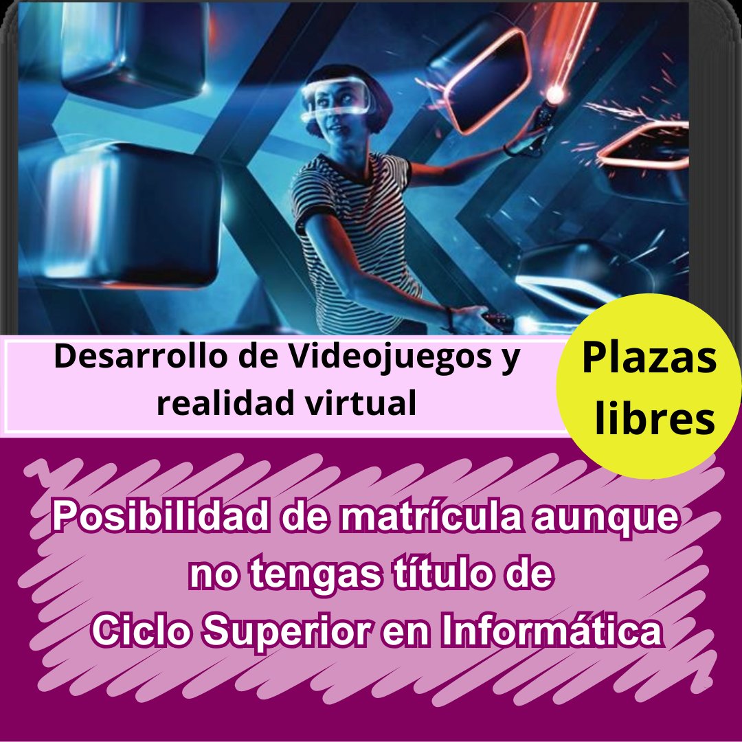 🎮 ¿Te gustaría desarrollar videojuegos o trabajar en realidad virtual?
¡Abrimos plazas en el curso de especialización, sin necesidad de título de informática!

🗓️ Apúntate en Egibide Molinuevo (22-24 julio, 8:30-13:30) o deja tus datos 👉bit.ly/4lG6YIc

#Videojuegos #FP