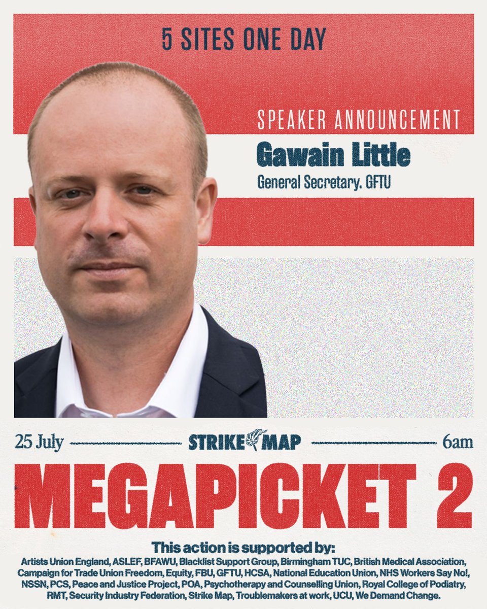 strike_map's tweet image. 📢🗣️SPEAKER ANNOUNCEMENT
Join @GawainLittle at #Megapicket 2 on 25 July.
Tell strikers you are coming: bit.ly/RSVPMegapicket…
#StrikeMap #Birmingham #BrumBinStrike #BirminghamBinStrike #Solidarity