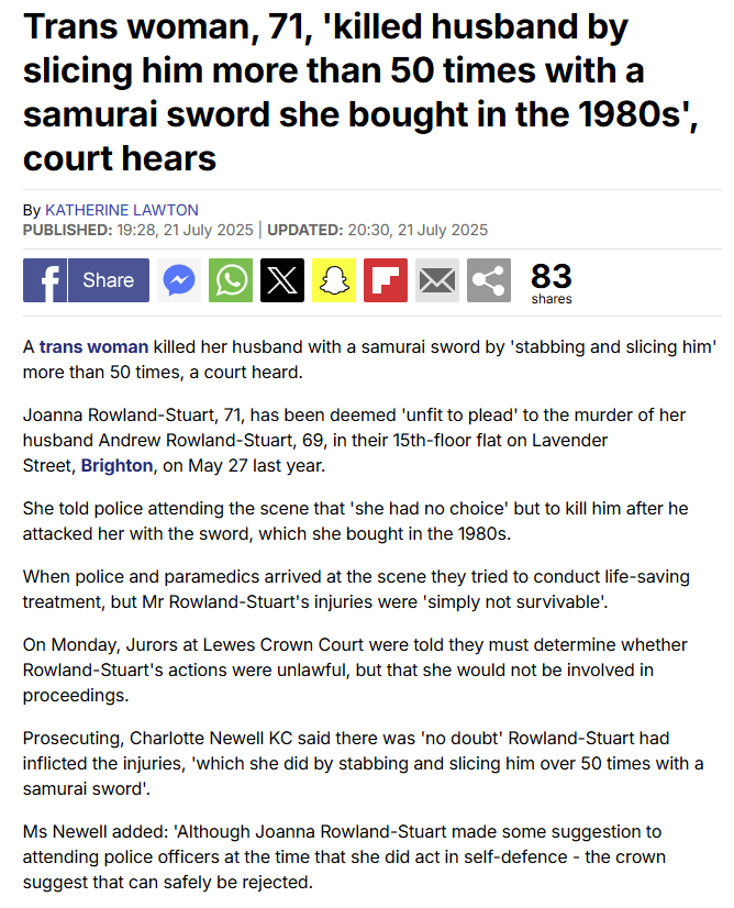 TRobinsonNewEra's tweet image. Tranny slices and dices his husband to death with samurai sword.
Judge ruled the tranny is unfit to plead and would not be fit to be cross-examined.
In other words, the fella is batshit crazy mental.