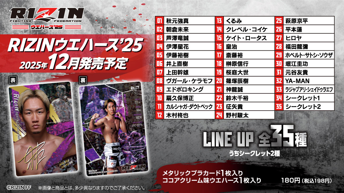 RIZINウエハース'25 発売決定 ／ 総合格闘技RIZINのカード付き