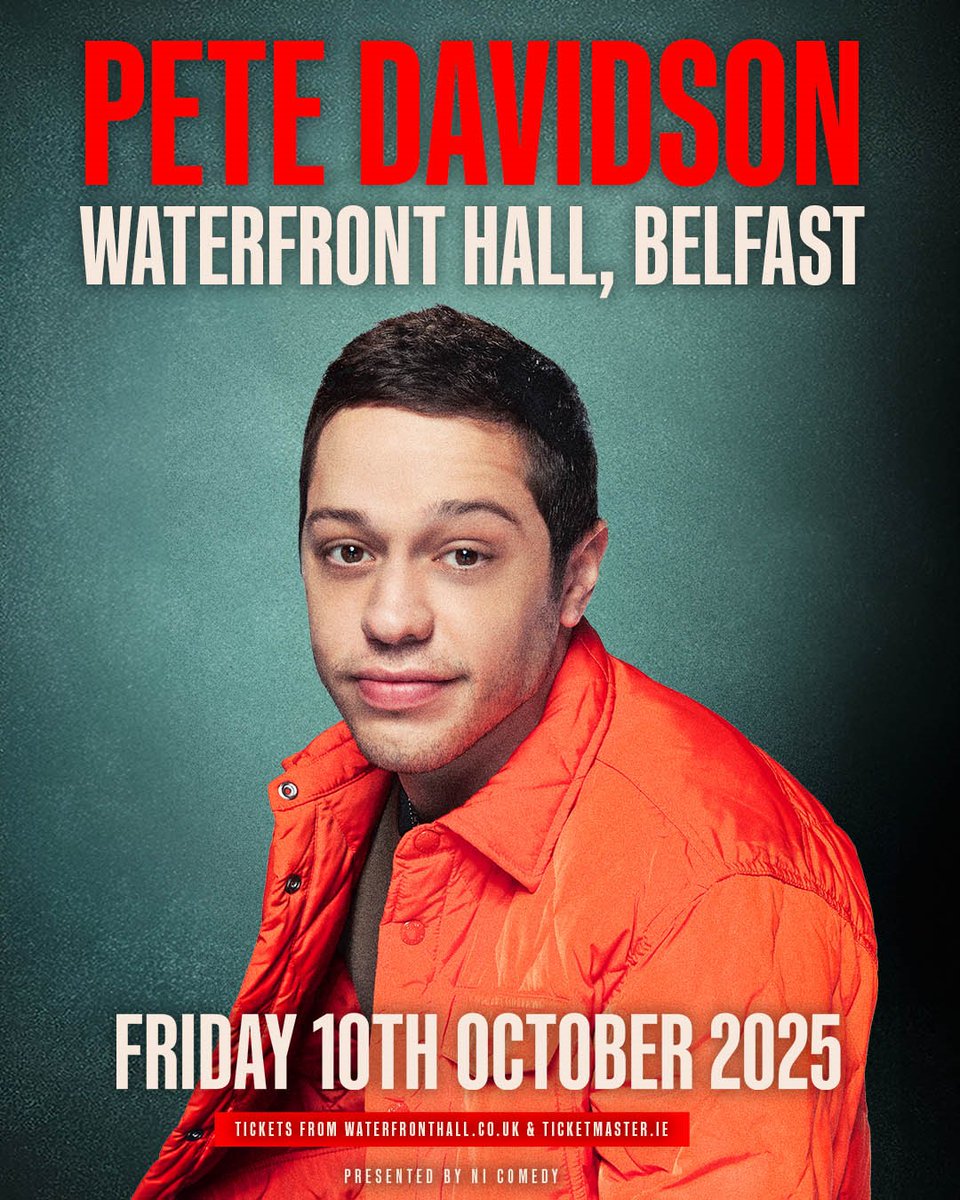 TicketmasterIre's tweet image. 🤣 Actor, writer and stand up comedian Pete Davidson comes to Dublin and Belfast for live shows at @NationalStad on 9 October and @Waterfront_Hall on Friday 10 October 2025.
🎫 Tickets are on sale Friday at 10am bit.ly/415EvTH