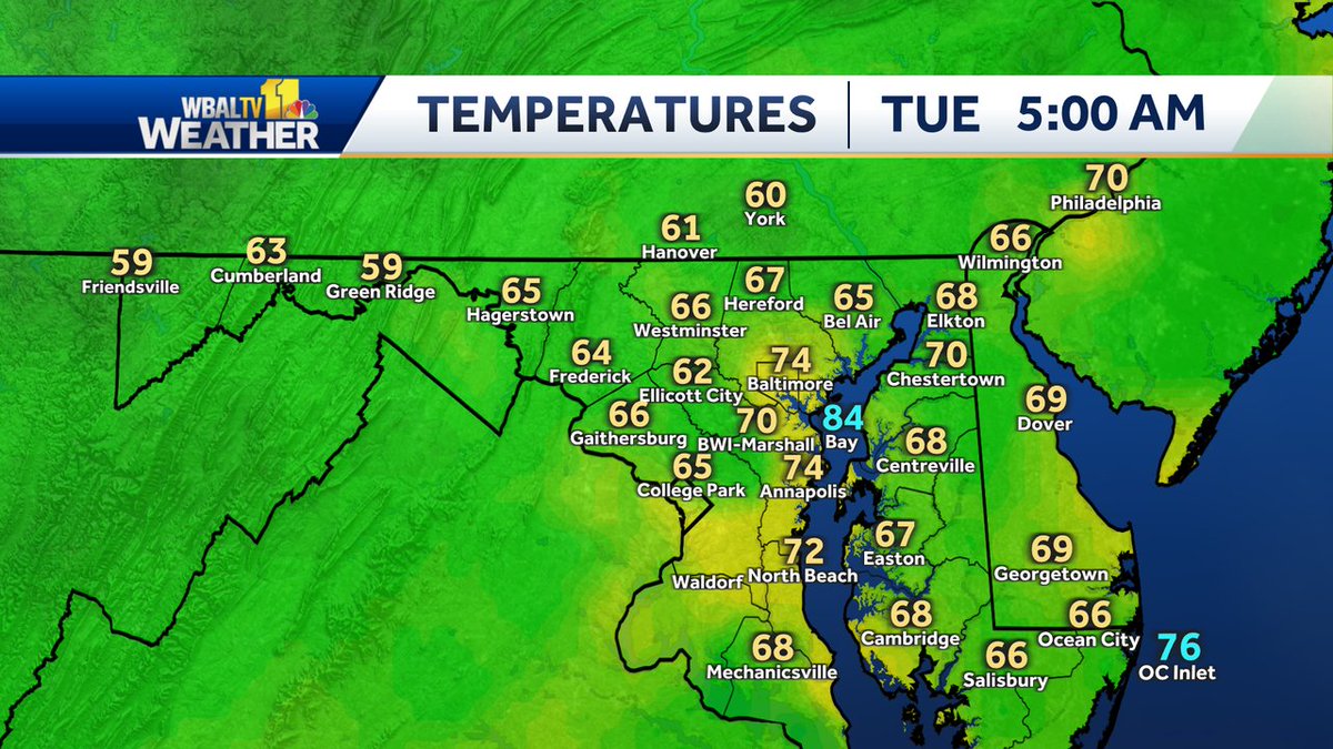 AvaWBAL's tweet image. Current temperatures. We're on the air with your latest forecast. @wbaltv11 wbaltv.com/nowcast