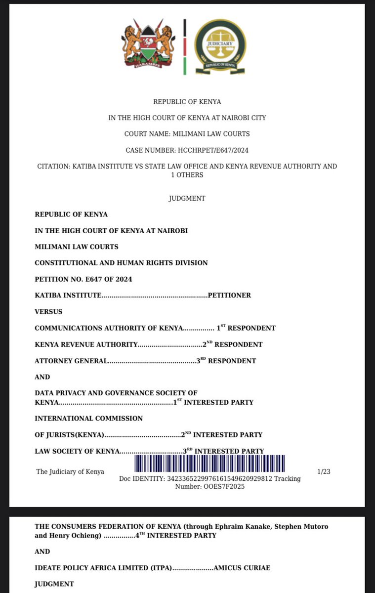 ArnoldOginga's tweet image. High Court agreed with us on our Amicus Curiae Brief on threat to the right to privacy & misuse of personal data arising from CAK & KRA Notices requiring disclosure of Mobile IMEI numbers upon acquisition of mobile devices or entering Kenya 😊🥳 @ITPA Ideate Tech Policy Africa