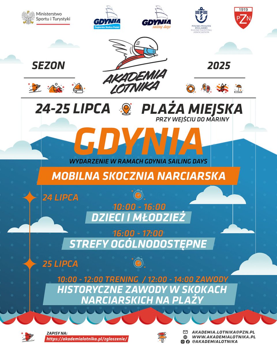pzn_pl's tweet image. Pierwsze na świecie zawody w skokach narciarskich... na plaży 💥😎
Przed nami dwa dni z Akademią Lotnika w Gdyni! Już 24 lipca zapraszamy na event Akademii Lotnika na Gdynia Sailing Days, a 25 lipca historyczne skoki narciarskie na plaży! Tego jeszcze nie było. Nasza skocznia…