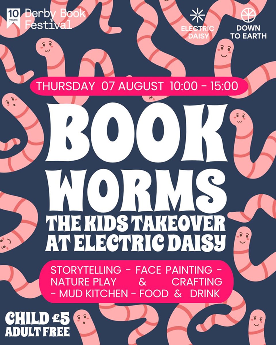 Visit Derby (@visitderby) on Twitter photo 📚✨Bookworms return this summer! Join <a href="/DerbyBookFest/">Derby Book Festival</a> at Electric Daisy on 7 Aug for storytelling, crafts, face paint & more - perfect for kids under 11!
Grab tickets ⬇️
visitderby.co.uk/events/bookwor…
#DerbyUK #BookFestival #FamilyFun #VisitDerby #Bookworms #OurDerby 📚✨Bookworms return this summer! Join <a href="/DerbyBookFest/">Derby Book Festival</a> at Electric Daisy on 7 Aug for storytelling, crafts, face paint & more - perfect for kids under 11!
Grab tickets ⬇️
visitderby.co.uk/events/bookwor…
#DerbyUK #BookFestival #FamilyFun #VisitDerby #Bookworms #OurDerby