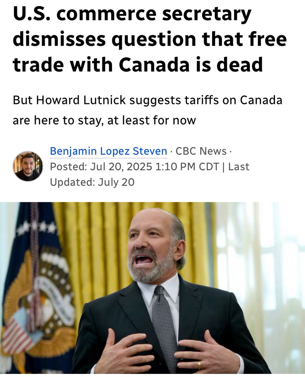 JasminLaine_'s tweet image. Remember when Mark Carney tried to look tough and threaten Trump with a July 21st deadline?
Then Trump said… ‘hold my beer’ (even though he doesn’t drink) and sent Carney a letter saying ‘nice try. Tariffs are 35% now and coming on August 1st’.
Elbows up