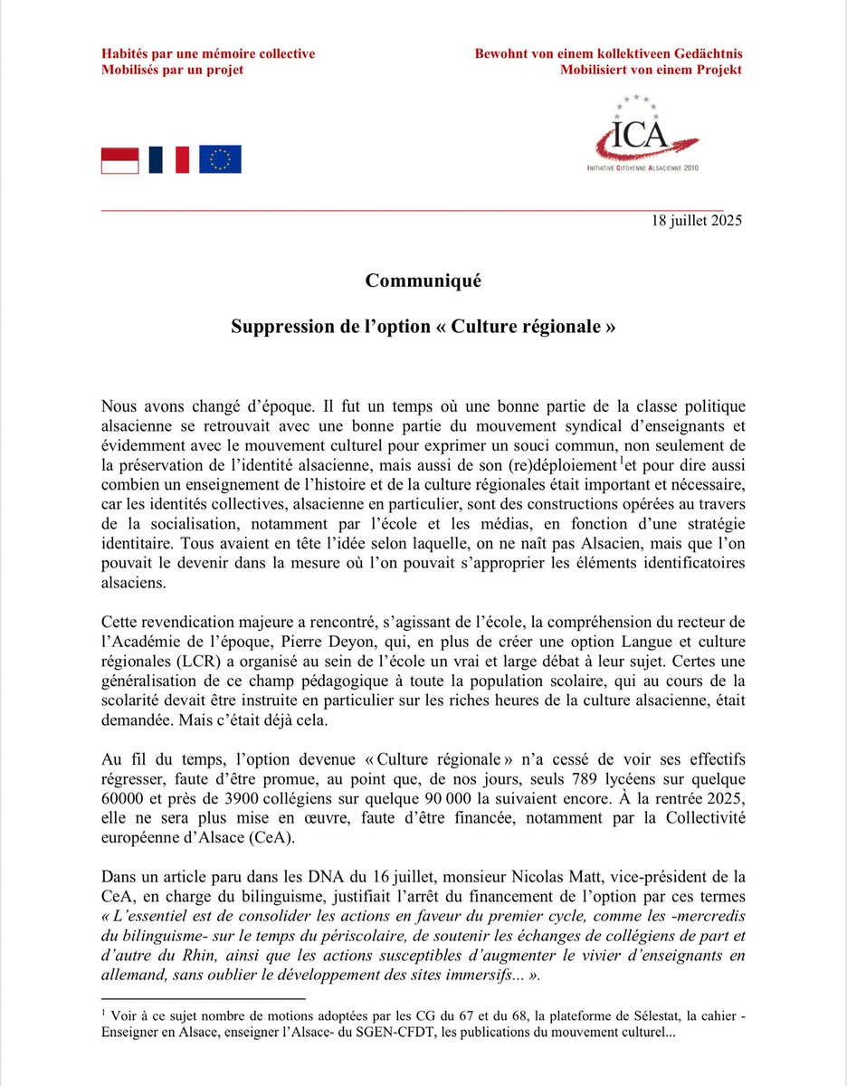 huber27468's tweet image. ICA - Communiqué / Suppression de l’option « Culture régionale »
Lire la suite :
ica.alsace/wp-content/med…