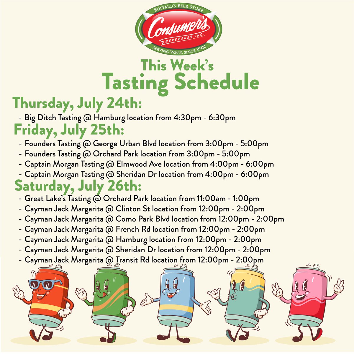 ConsumersBeer's tweet image. Check out this week’s tasting schedule! If you’re looking to win the Cayman Jack Kayak, follow the directions on the giveaway post. For a bonus entry, attend one of the Cayman Jack tastings listed above and send us a selfie🍻📸