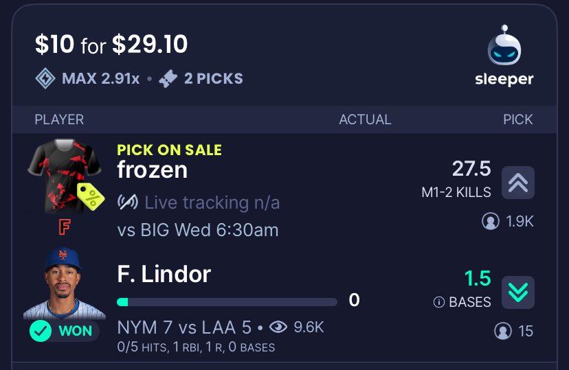 poor_mans_bet's tweet image. 7/21 recap:
Sleeper +2.16✅ (1 open for Wed)
Betr +1✅
Sports Predictor -1❌
Overall: +2.16📈
July: +42.98u🟢