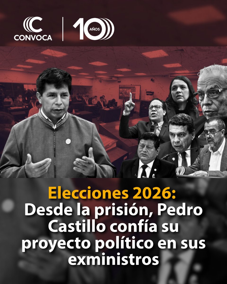 ConvocaPe's tweet image. 🚨 #Elecciones2026 I Desde la prisión, Pedro Castillo evalúa retornar a la política a través del Senado o la Cámara de Diputados y cuenta con el respaldo de al menos seis de sus exministros.
⬇️Convoca.pe identificó quiénes son: acortar.link/E0C8dN