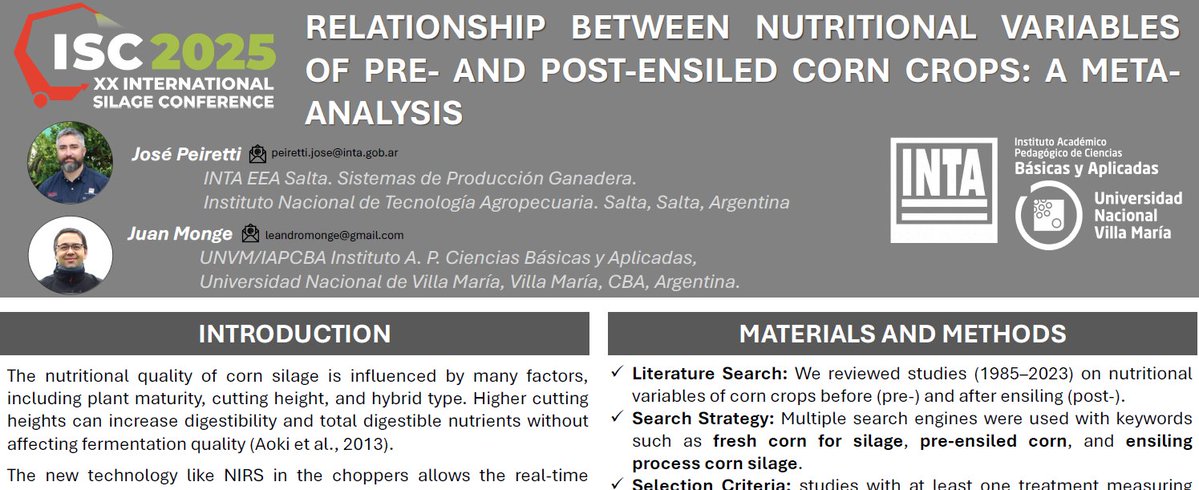josepeiretti's tweet image. Grateful to my colleague and friend Juan Monge for inviting me to contribute to this project. He’s now presenting our work at the 20th International Silage Conference in Gainesville, Florida. Wishing him great success! #ISC2025 #ResearchCollaboration