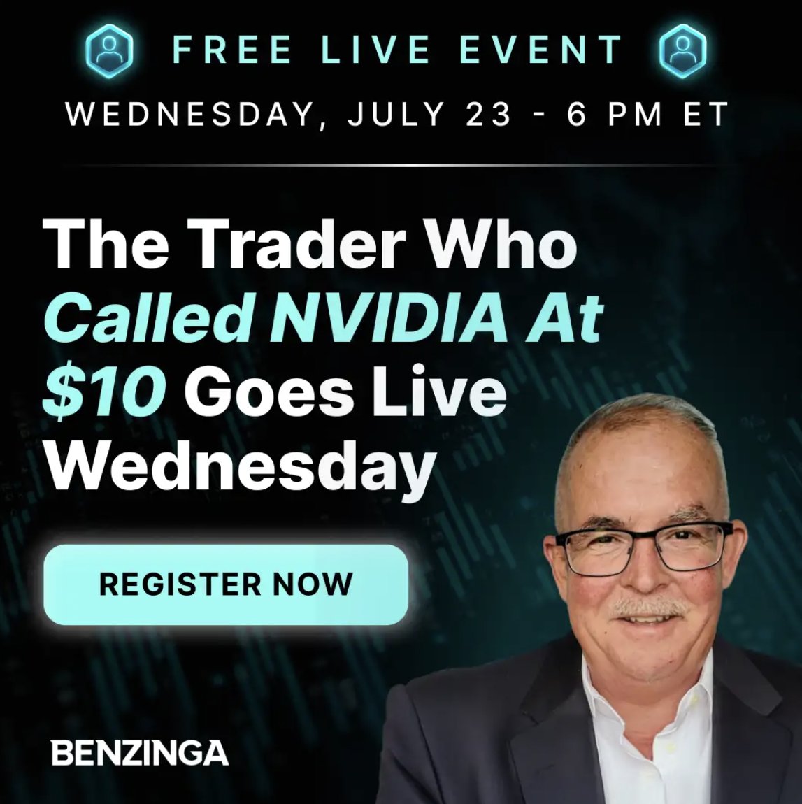 Benzinga's tweet image. The Man Who Called NVIDIA at $10 Goes Live Wednesday 💹
While most investors chase yesterday's headlines, Tim Melvin spots tomorrow's winners.
See the exact system that found NVIDIA before it exploded 10X, plus legendary options trader Anne-Marie Baiynd reveals how to multiply…