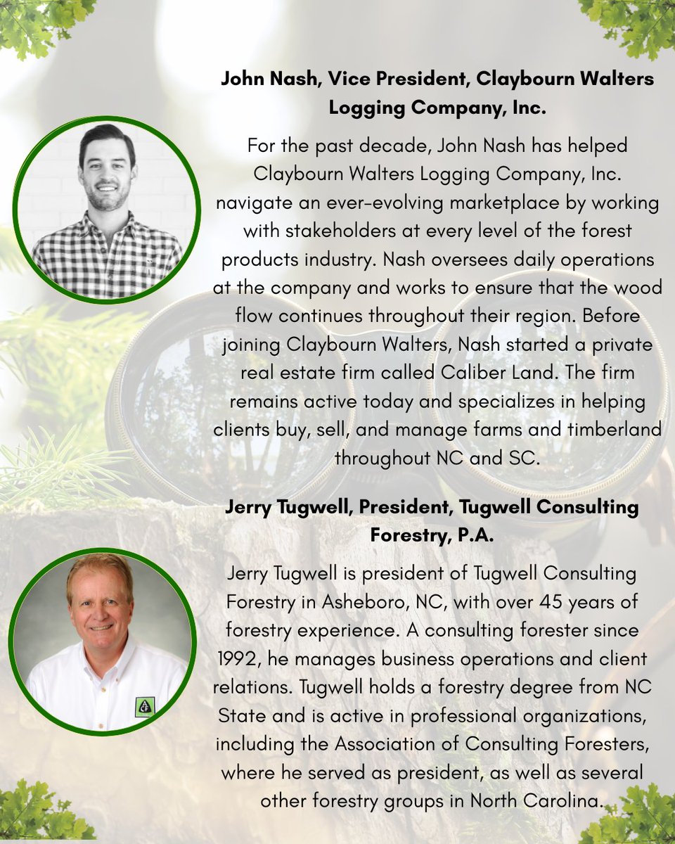 NCForestryAssoc's tweet image. We are thrilled to be featuring many outstanding speakers at this year&apos;s Annual Meeting in Greensboro! 

Meet this year&apos;s Forest Management panelists. Swipe to learn more!

Planning to attend this year, but haven&apos;t registered yet? Click the link below!

bit.ly/44owY3l