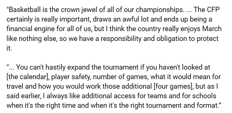 bportnoy15's tweet image. Phillips asked about NCAA tournament expansion and if it's a "bargaining chip" with other conferences related to CFP and other conversations.
Said the league's men's basketball coaches are more open to expansion, the women's coaches are less supportive.