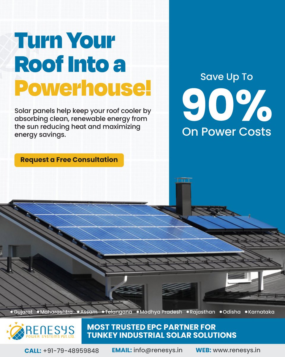 Renesyspower's tweet image. Slash your electricity bills by up to 90% with high-efficiency solar panel solutions from Renesys, your trusted EPC partner for turnkey industrial solar solutions across India.

+91-79-48959848
info@renesys.in

Request a Free Consultation Today!

#RenesysPowerSystems
