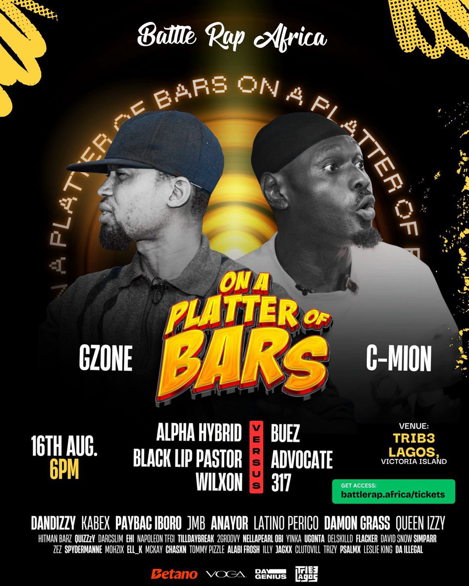 Abeg mo na buy tickets for this event abeg. Cos as it stands e be like say my balance dey shake 😔😩😵‍💫
#onaplatterofbars #battlerapafrica 

🙏🏾🙏🏾🙏🏾