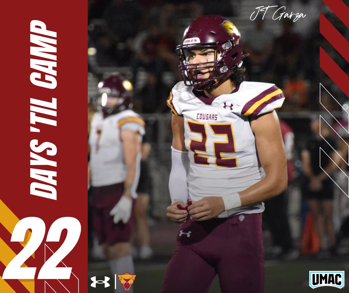 UMMFootball's tweet image. 2️⃣2️⃣ Days until Fall Camp! ⛺️

All-Conference DB JT Garza (Rupert, ID) is ready to lead the Cougar Secondary! 🏈
#WorkCrew⚒️

#TEAM #RollCougs🐾