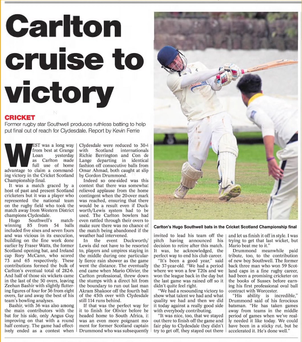 #Season2016 Match played Saturday 3 September 
<a href="/CarltonCricket/">Carlton CC</a> v <a href="/DaleCricket/">Clydesdale CC</a> 
<a href="/FraggleWatts/">Fraser Watts</a> <a href="/Berrington44/">Richard Berrington</a> <a href="/Drummo639/">Gordon Drummond</a> 
<a href="/JHR_P/">Hugh Parker 🏴󠁧󠁢󠁳󠁣󠁴󠁿 🇬🇧</a> <a href="/weirbuddie/">Russell Weir 🏴󠁧󠁢󠁳󠁣󠁴󠁿🇪🇺</a>