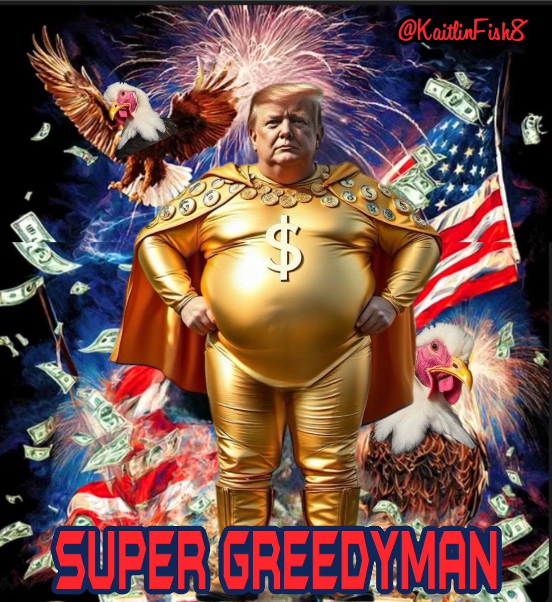 KaitlinFish8's tweet image. Soooo, I took the obnoxious White House release of Trump with money and eagles and changed that bitch to turkeys and Super GreedyMan!! Enjoy😝😝😝
BEFORE and AFTER!! lol